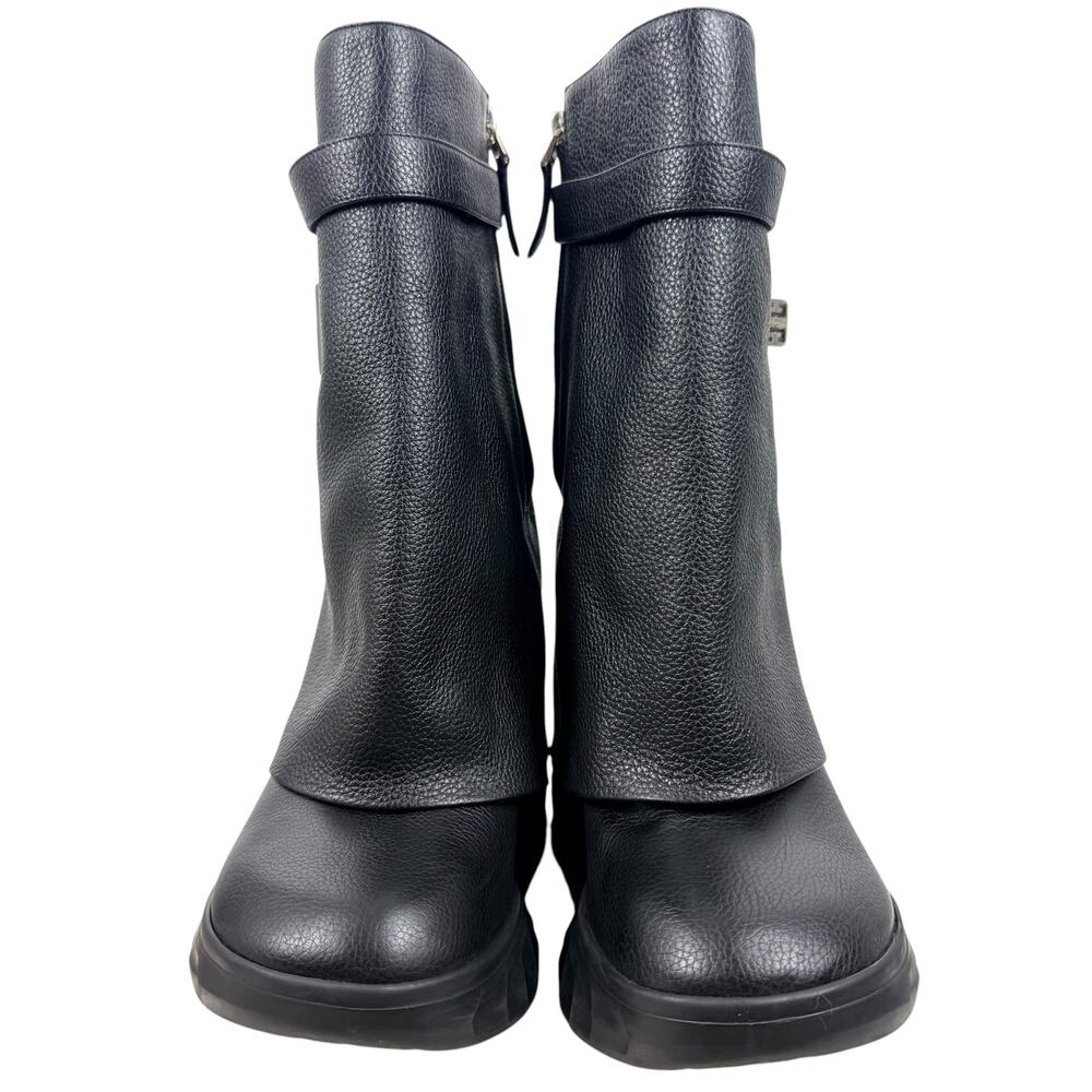 Givenchy Shark Lock Grained Calf Leather Wedge Biker Boots Black Size 39 - Picture 4 of 10